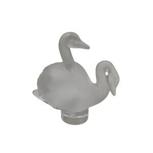 LALIQUE France CRYSTAL Double SWAN Sculpture CLEAR & FROSTED Art GLASS Signed Co